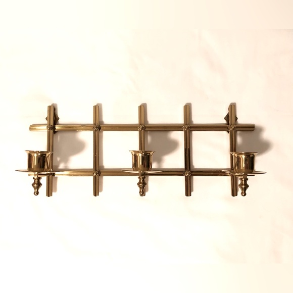 Vintage Brass Adjustable Partylite Lattice Style Wall Mount 3 Candlestick Holder - Picture 2 of 4